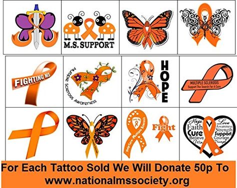 Orange Ribbon Tattoo, Ribbon Tattoo Designs, Multiple Sclerosis Tattoo, Ms Ribbon, Awareness Tattoo, Ms Awareness, Multiple Sclerosis Awareness, Ribbon Tattoos, Orange Ribbon