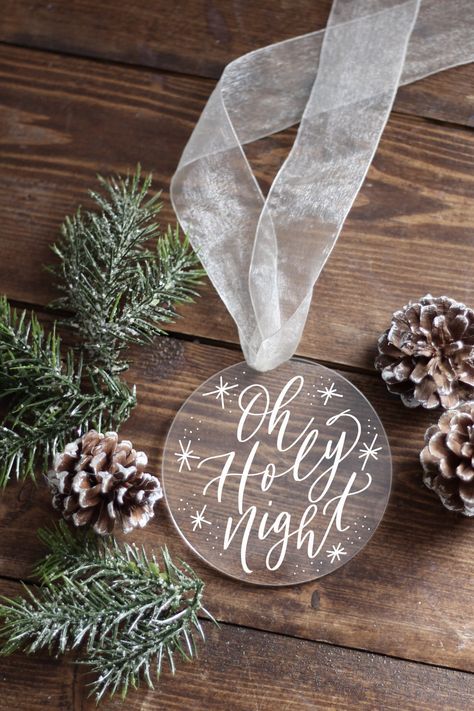 Hand Lettered Christmas, Cricut Christmas Ideas, Christmas Calligraphy, Name Christmas Ornaments, Night Christmas, Oh Holy Night, Custom Christmas Gifts, Baby First Christmas Ornament, Holy Night