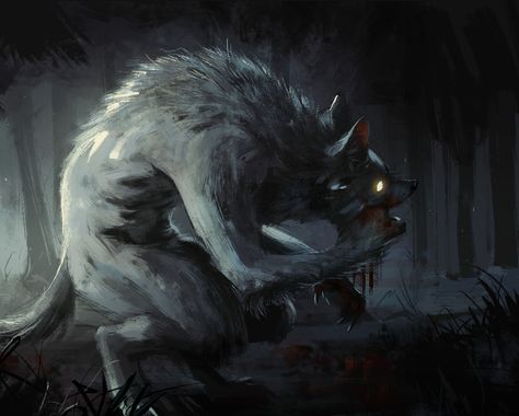 White Werewolf, Werewolf Aesthetic, Werewolf Art, Vampires And Werewolves, Canine Art, World Of Darkness, Creatures Of The Night, Creature Feature, Monster Design