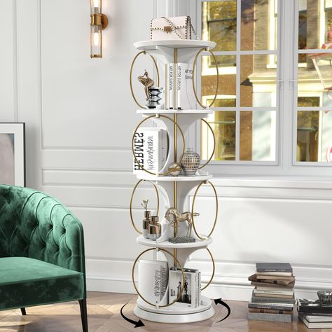 Glam Bookshelf, Office Shelf Decor, Rotating Bookshelf, Rotating Display, Decorative Bookshelves, Freestanding Storage, Corner Storage, Furniture Bookshelves, Amazon Products