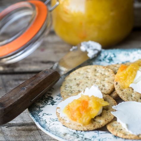 Pineapple Habanero jam with cheese and crackers Pineapple Habanero Jam, Habanero Jam, Habanero Recipes, Habanero Jelly, Pectin Recipes, Pepper Jelly Recipes, The View From Great Island, Pineapple Jam, Hot Pepper Jelly