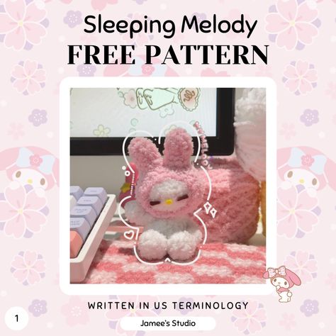 My Melody Pattern Crochet, Crochet Melody Free Pattern, My Melody Free Crochet Pattern, Free Sanrio Crochet Patterns, My Melody Crochet Pattern Free, Sanrio Crochet Pattern, Sanrio Diy Crafts, Plush Yarn Crochet Patterns, My Melody Crochet Pattern