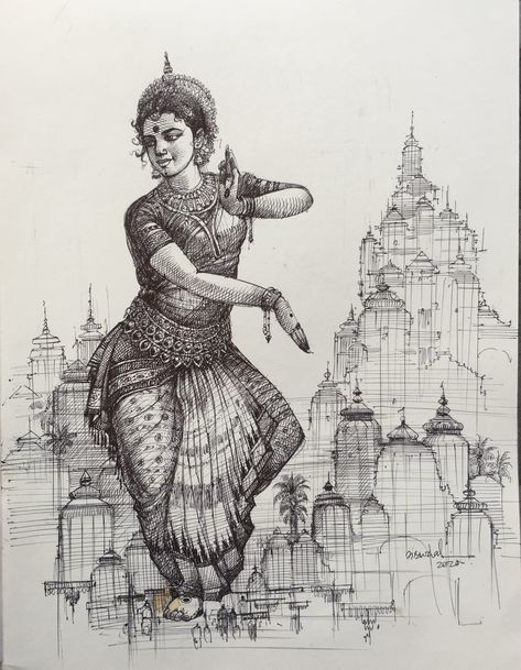 Indian Ink Art, Architectural Background, Rama Krishna, Buddhist Art Drawing, Pen Art Work, Boho Art Drawings, Indian Art Gallery, Mandala Art Therapy, Pen Art Drawings