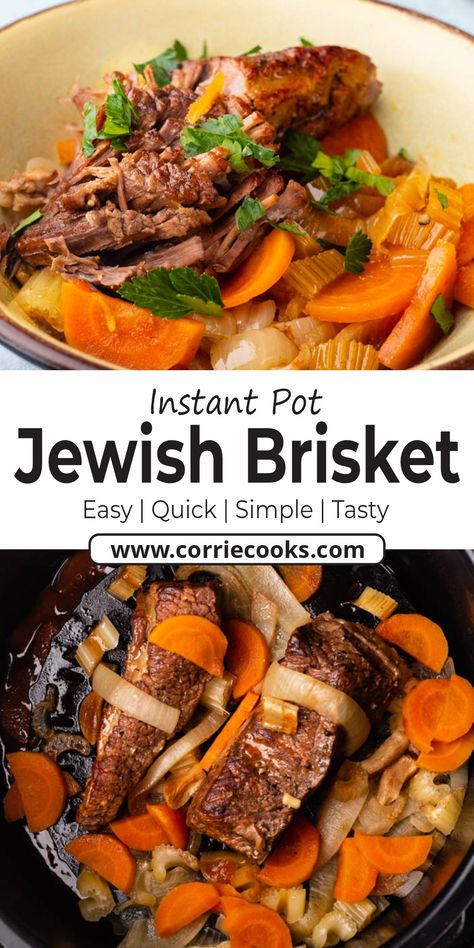 Jewish brisket can take hours and hours to cook, but with this pressure cooker version, you can shave off a big chunk of the cooking time. Instant Pot Jewish Brisket, Jewish Brisket Recipes Instant Pot, Crockpot Jewish Brisket, Brisket Ninja Foodi, Instapot Brisket Recipes, Brisket Instapot Recipes, Ninja Foodi Brisket Recipes, Brisket Recipes Instant Pot, Brisket Pressure Cooker