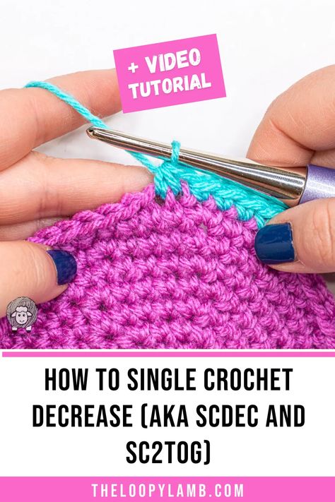 Learn how to do the single crochet decrease stitch with this step-by-step tutorial for beginner crocheters. Includes written instructions, photo tutorial and video tutorial to support multiple learning styles. Click to view the SCDEC tutorial or save it to your Crochet Stitch Tutorial board for later. Crochet Decrease Stitch, Invisible Decrease Crochet, How To Single Crochet, Half Double Crochet Decrease, Advanced Crochet Stitches, Crochet Stitch Tutorial, Double Crochet Decrease, Single Crochet Decrease, Baby Headbands Crochet