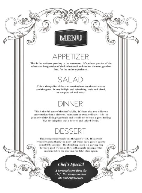 What each section of a menu actually represents in the dining experience Fancy Menu Ideas, Fine Dining Menu Ideas, Fancy Menu Design, French Restaurant Menu, Cast Au, Restaurant Menu Card, Fine Dining Menu, 5 Course Meal, Film Class