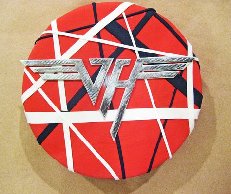 Van Halen Cake, by Cake Hero!  www.cakehero.com #VanHalen #Cake Van Halen Birthday Party, Van Halen Cake, Van Halen Birthday Cake, Eddie Van Halen Tattoo, Eddie Van Halen Drawing, Ac/dc Cake, Van Halen Lyrics, Van Halen Logo, Pastel Vans