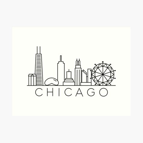 Get my art printed on awesome products. Support me at Redbubble #RBandME: https://www.redbubble.com/i/art-print/Chicago-Skyline-by-jamiemaher15/60584228.1G4ZT?asc=u Chicago Line Art, Chicago Skyline Sketch, Chicago Stamp Tattoo, Chicago Drawing Simple, Chicago Painting Easy, Chicago Tattoo Ideas Simple, Chicago Doodles, Chicago Tattoo Ideas, Chicago Skyline Drawing