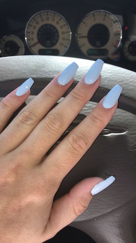 Ongles Baby Blue, Acrylic Nails Light Blue, Powder Blue Nails, Baby Blue Acrylic Nails, Pastel Blue Nails, Nails Basic, Nail 2023, Blue Coffin Nails, Blue Gel Nails