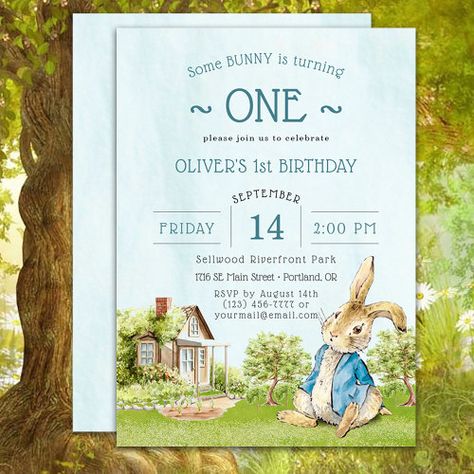 $2.98 | Peter Rabbit Boy First Birthday - kids birthday, beatrix potter, classic, first birthday, woodland birthday, boy birthday, babys first birthday, peter rabbit, tale of peter rabbit, bunny invitation Peter Rabbit Birthday Party, Rabbit Birthday Party, Bunny Invitations, Peter Rabbit Birthday, Rabbit Birthday, Baby's First Birthday, Spring Birthday, Woodland Birthday, Girl 2nd Birthday