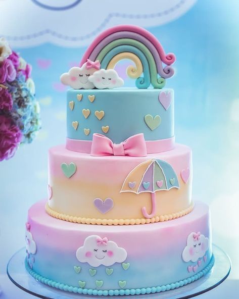 Rainbow Birthday Cake, Baby Birthday Cakes, Shower Cupcakes, Rainbow Baby Shower, Fondant Toppers, Baby Shower Cupcakes, Rainbow Birthday, Rainbow Cake