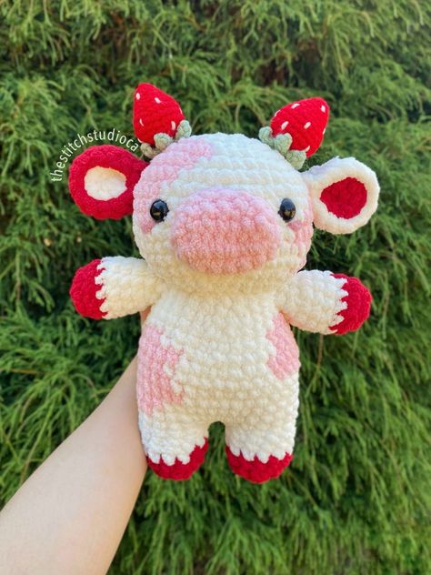 Fruit Cows, Amigurumi Fruit, Plushie Crochet Pattern, Blueberry Cow, Plushie Crochet, Strawberry Cow, Amigurumi Cow, Easy Crochet Animals, Crochet Strawberry