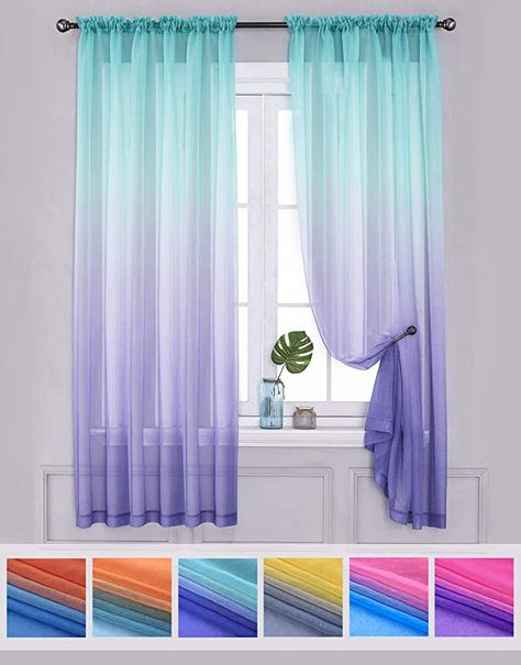 Pink Sheer Curtains, Ombre Curtains, Purple Curtains, Mermaid Bedroom, Window Sheers, Bedroom Drapes, Living Room Door, Bedroom Curtains, Voile Curtains