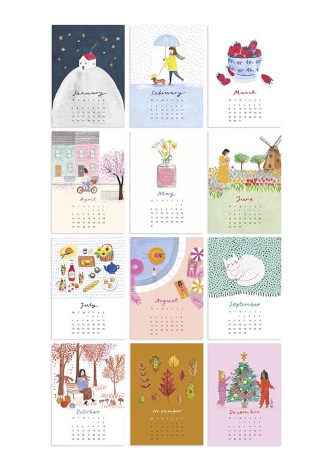 Calendar Design Inspiration, January Art, Watercolor Calendar, Modern Calendar, Calendar Design Template, Creative Calendar, 달력 디자인, January Calendar, Personal Calendar