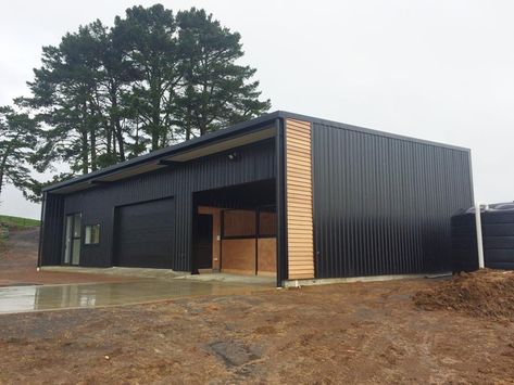 Russell Stables | Steel Horse Stables | Coresteel Buildings NZ Steel Frame Garage, Shed Cladding, Steel Garage Buildings, Metal Garage Buildings, Metal Shop Building, Metal Building Designs, Farm Shed, Garage Loft, Farmhouse Architecture