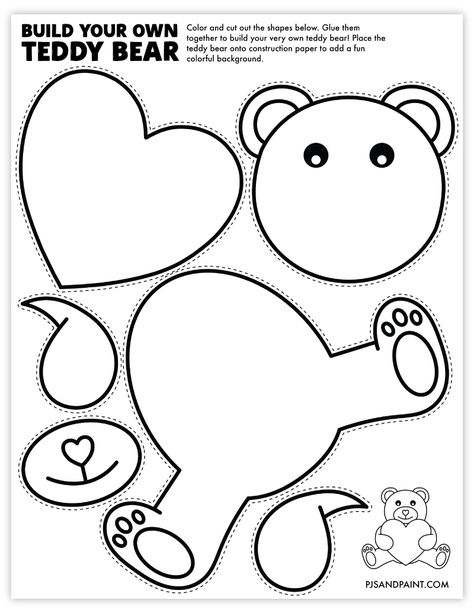 Build A Bear Printable, Free Bear Valentine Printable, Febuary Crafts For Kids Preschool, Valentines Cut Outs, Valentines Day Prek Crafts, Valentines Crafts For Kids Printable, Valentines Cut And Paste Craft, Valentines Day Cut Outs, Teddy Bear Crafts For Preschoolers