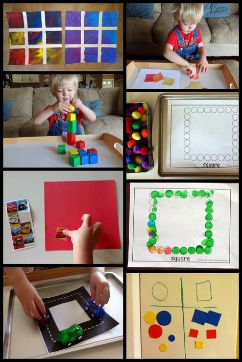 Teaching a Toddler Shapes: Square Activities Square Activity For Preschool, Square Toddler Activities, Crafts With Squares Preschool, Craft For Square Shape, Square Art Activities For Preschool, Square Shape Crafts For Preschool, Square Shape Activity, Square Activities For Kindergarten, Square Art Preschool