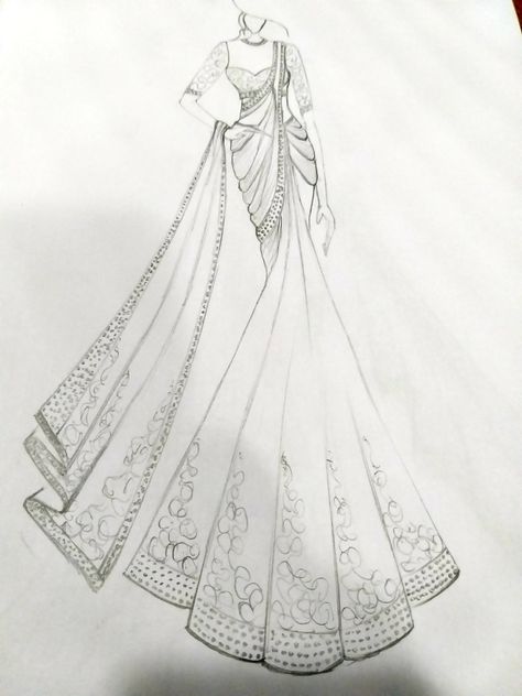 Saree sketch  By jamshed Dress Illustration Design, Sketch Tattoos, Simple Draw, Fashion Design Books, Fashion Figure Drawing, Fashion Illustrations Techniques, Fashion Drawing Sketches, Fashion Drawing Tutorial, Dress Illustration