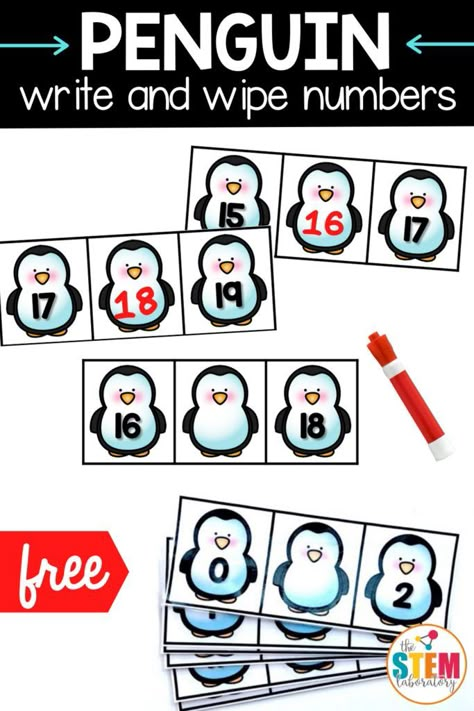 These penguin write and wipe numbers are perfect for kids who are working on sequencing and number formation. Great for kindergarten and first grade math centers or small group activity! #mathcenters #numbersequencing Kinder Math Centers, Free Math Centers, January Kindergarten, Winter Math Centers, January Math, February Classroom, Winter Unit, Winter Activities Preschool, Math Centers Kindergarten