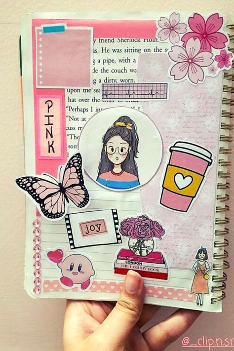 scrapbooking for doll Cute Dairy Cover Ideas, Diary Page Decoration, Diary Decoration Ideas Cover Aesthetic, Jornal Idea Diary, Diary Decoration Ideas Art Journals, Pink Theme Journal, Art Journal Pages Ideas Creativity, Pink Journal Ideas, Easy Journal