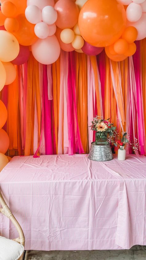 joyfuleventsandballoons on Instagram: These $1 tablecloths can be found at Walmart, Target, The Dollar Tree, or anywhere that sells party decor! Unfold them and cut them… Plastic Tablecloth Backdrop, Verdine White, Dollar Tree Birthday, Backdrop Frames, Tablecloth Backdrop, Flower Power Party, Simple Table Decorations, Cloth Banners, Streamer Backdrop