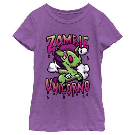 Get lost in the bright and colorful world of Tokidoki with new officially licensed apparel featuring all your favorite cute characters from the recognized and iconic lifestyle brand! This fa-boo-lous Girls' Zombie Unicorno Milo Graphic T-Shirt features a large print of the adorable zombie unicorn and the text: "Zombie unicorno" printed in melting font across the front. Grab one of these new tees this Halloween and add a dose of Tokidoki sweetness to your wardrobe! Ideas For Wishlist, Weird T Shirts Funny, Scene Amazon Finds, Scene Jeans, Scene Tops, Scene Kid Clothes, Melting Font, Scene Tshirt, Goth Graphic Tee