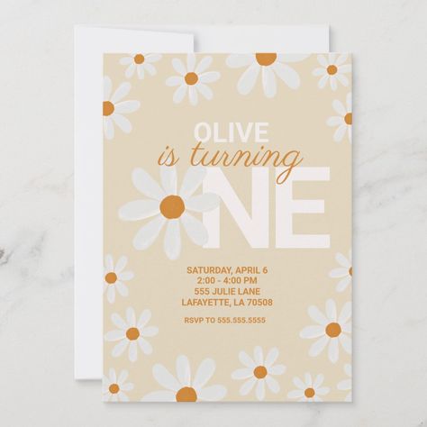 Retro Daisy First Birthday Party Invitations Daisy First Birthday Party, First Birthday Party Invitations, Daisy First Birthday, Daisy Invitations, 92nd Birthday, 1st Birthday Party Invitations, Flower Birthday, Retro Daisy, Retro Birthday