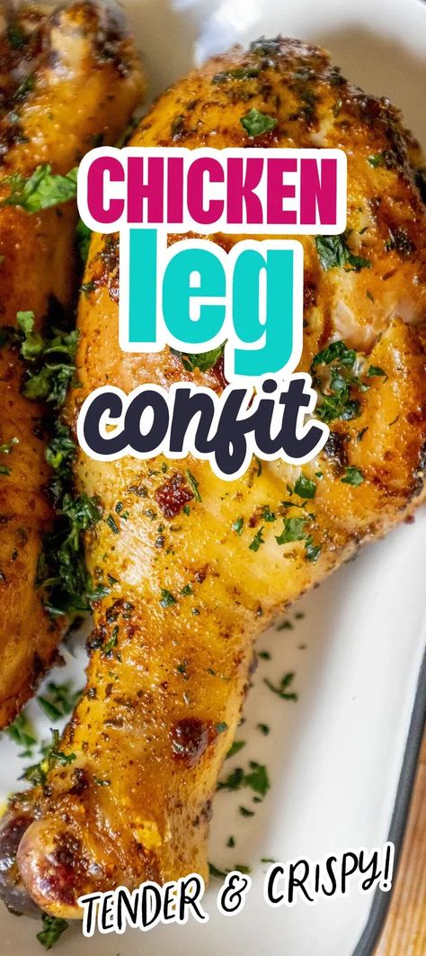 the best chicken leg confit recipe - tender juicy chicken with crispy crunchy skin slowly cooked in oil with harissa! Confit Chicken, Chicken Confit, Herbed Chicken, Confit Recipes, Chicken Leg Recipes, Herb Chicken, Sauteed Vegetables, Frozen Chicken, Best Chicken Recipes