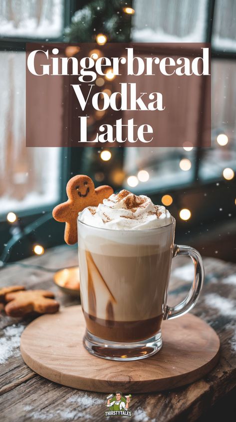 "Warm up your holiday season with this delightful Gingerbread Vodka Latte Cocktail! This festive drink combines creamy gingerbread flavors with a splash of vodka for the perfect winter latte cocktail. Enjoy the rich, spiced notes in our Gingerbread Vodka Holiday Drink, a must-try for any Christmas gathering. Discover the ultimate Gingerbread Vodka Coffee Cocktail recipe that will elevate your holiday celebrations.!" Pecan Vodka Recipes, Gingerbread Cocktails Holiday Drinks, Gingerbread Vodka Cocktail, Crockpot Drinks With Alcohol, Warm Winter Drinks Alcoholic, Gingerbread Alcoholic Drinks, Gingerbread Drinks Alcohol, Gingerbread Cocktail Recipes, Holiday Drinks With Vodka