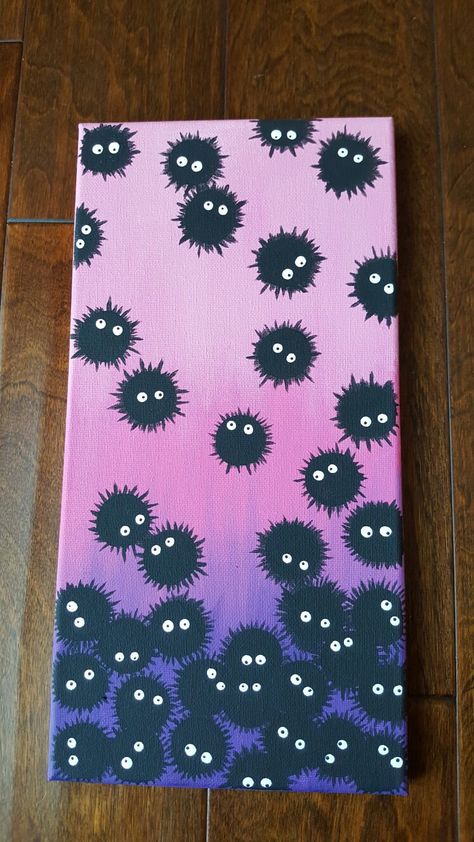 Soot Studio Ghibli, Studio Ghibli Painting Ideas Easy, Studio Ghibli Canvas Art, Ghibli Painting Ideas Easy, Ghibli Easy Painting, Acrylic Painting Studio Ghibli, Studio Ghibli Easy Painting, Soot Sprite Painting, Easy Ghibli Painting