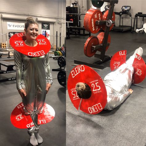 Human barbell  Costumes for the gym   #barbell #eleiko  #gym #fitness #strongman #powerlifter #lifter #weights Gym Costume Halloween, Crossfit Halloween Costumes, Halloween Workout Costume Ideas, Athletic Halloween Costumes, Workout Costume Ideas, Gym Halloween Costume, Gym Costume, Halloween Workout, Crossfit Apparel