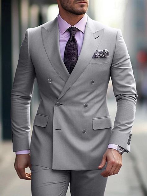 Champagne Burgundy Grape Men's Wedding Suits Solid Colored 2 Piece Daily Business Tailored Fit Double Breasted Six-buttons 2024 2024 - $109.99 Mens Casual Suits, Stylish Mens Suits, Cheap Suits, Mens Tailor, Classy Suits, Suits Men, Designer Suits For Men, Men Suit, Polyester Jacket