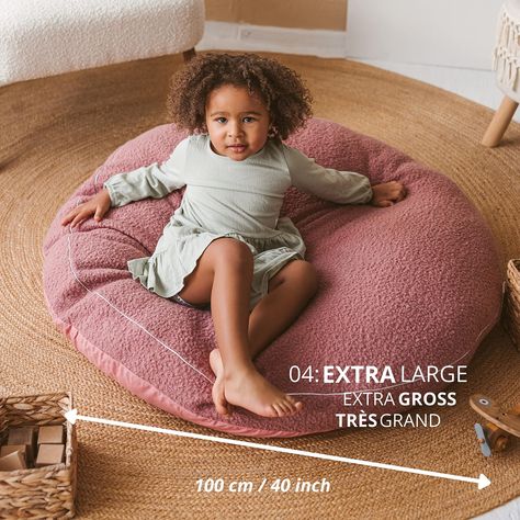 MINICAMP Large Floor Cushions for Kids - Ultra-Fluffy & Washable Children Bean Bag Chair with Filling and Boucle Sherpa Cover - 40” Wide - Cute Lounger and Reading Pillow for Toddlers & Teens (Pink) : Amazon.co.uk: Home & Kitchen Kids Floor Pillow, Kids Floor Cushions, Floor Pillows Kids, Large Floor Cushions, Kids Flooring, Bag Chairs, Comfortable Space, Bean Bag Chair Kids, Kids Tents