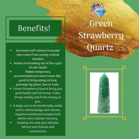 💎 M E R A K I🧿 on Instagram: “Green Strawberry Quartz - The crystal of self esteem 🦜 • Green Strawberry Quartz is a rare variety of quartz also known as Scarlet Quartz.…” Love Gratitude, Green Strawberry, Handmade Crystal Jewelry, Crystals Healing Properties, By Plane, Strawberry Quartz, Iron Oxide, Healing Properties, Self Esteem