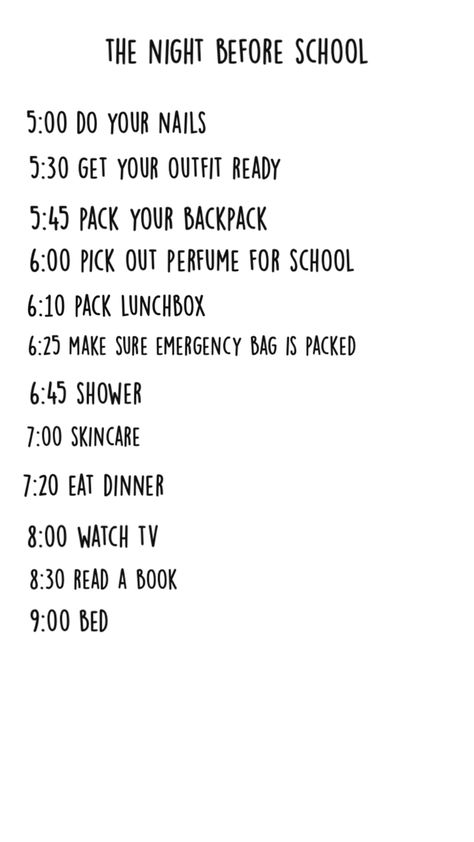 A routine for the night before the first day of school! The Night Before School, Tips For 6th Grade, After School Schedule, 7th Grade Tips, High School Prep, Before School Routine, School Night Routine, Night Before School, Middle School Survival