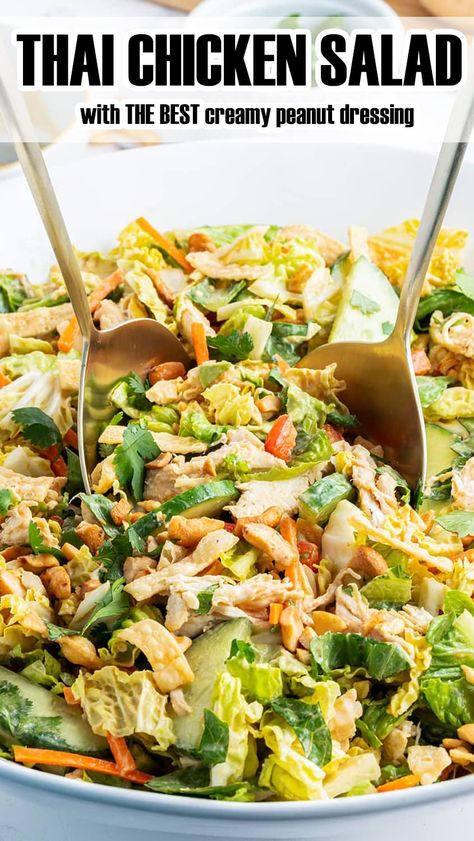 Thai Peanut Coleslaw Salad, Crunchy Thai Chicken Salad, Thai Peanut Salad Recipes, Healthy Salad Toppings, Chicken Lettuce Salad, Meditrain Diet, Lettuce Salads, Thai Peanut Salad, Thai Salad Dressings