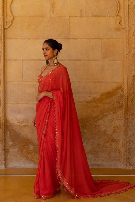 Mirror Saree, Arpita Mehta, Lehenga Style Saree, Mirror Border, Saree Georgette, Scoop Neck Blouse, South Silk Sarees, Wedding Saree Collection, Salwar Dress