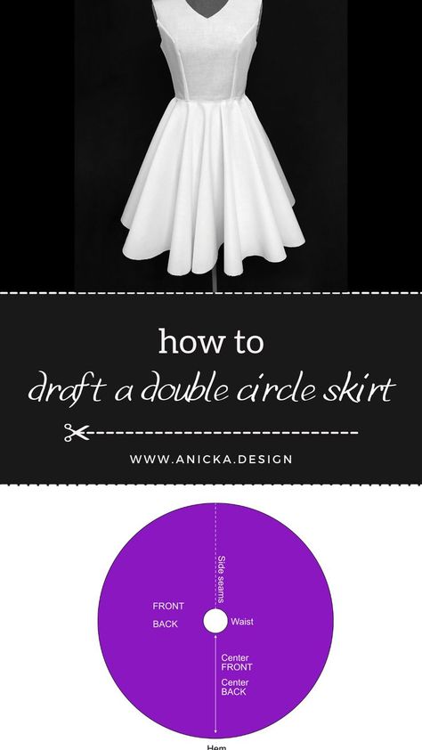 Double circle skirt and double circle skirt pattern. Double Circle Skirt Pattern, Half Circle Skirt Pattern, Skirt Patterns Sewing Free, Double Circle Skirt, Sundress Tutorial, Triangle Skirt, Diy Circle Skirt, Mini Skirt Pattern, Half Circle Skirt