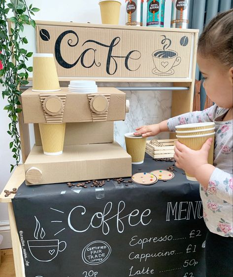 Ikea Duktig upcycle kids Café kids role play cafe for kids Cafe Role Play Area, Cafe Role Play, Ikea Duktig Kitchen, Role Play Shop, Instagram Cafe, Ikea Play Kitchen, Ikea Duktig, Outdoor Learning Spaces, Role Play Areas