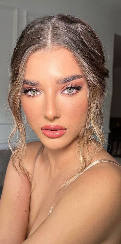 Bridesmaid Makeup Pink, Pink Dress Makeup, Rosa Make-up, Brown Makeup Looks, Prom Makeup For Brown Eyes, Pink Lips Makeup, Ball Makeup, Wedding Hairstyles And Makeup, Natural Prom Makeup