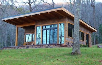 River Rock Shower, Rock Shower, Hot Tub Fireplace, Tub Fireplace, Building A Cabin, Sounds Of Nature, Cabin Vacation, Tiny Cabins, Small Cabin