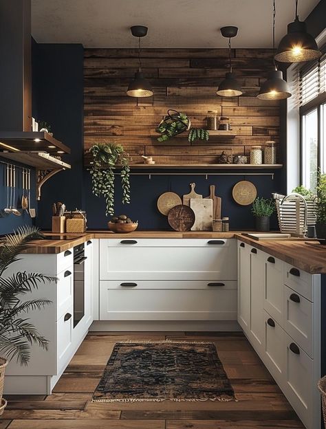 Small Open Plan Kitchens, Cosy Kitchen, Rustic Kitchen Design, Kitchen Inspiration Design, Transitional Decor, Open Plan Kitchen, Kitchen Style, Rustic Kitchen, Home Decor Kitchen