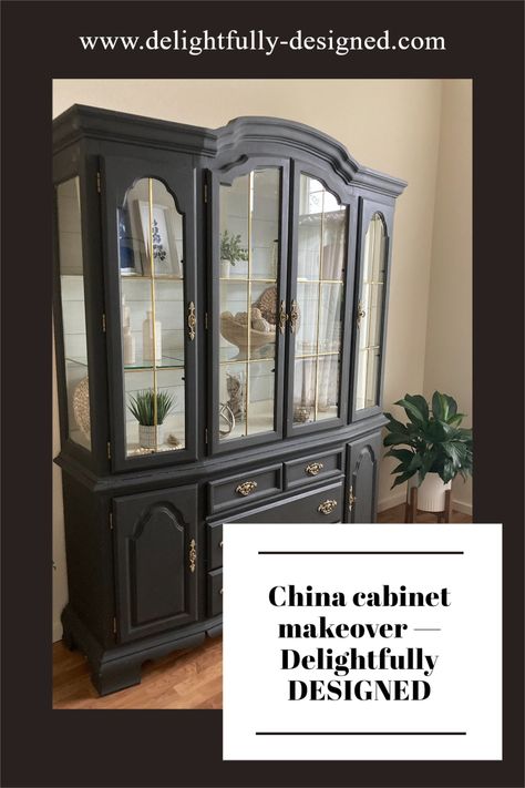 Chalk Paint China Cabinet, Diy China Cabinet Makeover, Paint China Cabinet, Painted China Cabinet Ideas, Diy China Cabinet, Refinished China Cabinet, Using Peel And Stick Wallpaper, Before And After Furniture Makeover, China Cabinet Painted