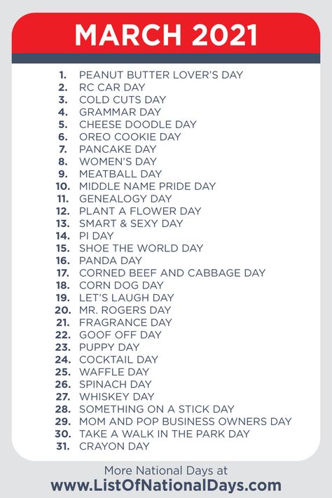 A printable list of National Days in March 2021. March National Days 2024, National Plan For Vacation Day, National Days In March, How Many Days Until Christmas 2022, Today Is National What Day Calendar, List Of National Days, National Celebration Days, National Holiday Calendar, March Holidays