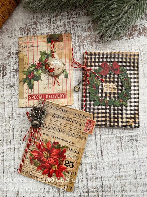 Card Diy Ideas, Vintage Christmas Tags, Christmas Card Diy, Flowers Paper Craft, Tag Book, Christmas Photo Album, Make Paper Flowers, Christmas Bookmarks, Etiquette Vintage