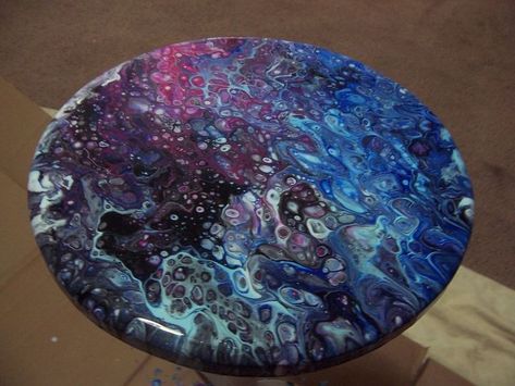 Acrylic Pour Table Top Diy, Paint Pour Table Top, Resin Pour Table, Basement Pub, Small Table Saw, Painted Table Tops, Spool Table, Diy Tabletop, Sitting Stool