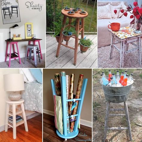 What To Do With Old Bar Stools? Bar Stools Repurposed, Bar Stool Makeover, Painted Bar Stools, Diy Bar Stools, Stool Makeover, Paint Bar, Old Bar, Wooden Bar Stools, Ideas Hogar