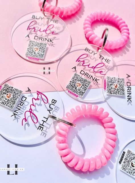 Make your Bachelorette Party unforgettable with our premium Venmo the Bride QR code bracelets! These supert fun and stylish bracelets are not only made with the utmost quality but also serve as a unique accessory for your Bride Squad, Bridesmaids, and Maid of Honor. Featuring a convenient QR code, these bracelets allow anyone to easily treat you to a drink or a special wedding gift with just a simple scan! No more hassle of exchanging payment details or handling cash. Let your loved ones contrib Bachorlette Party Theme, Buy The Bride A Drink, Barbie Bachelorette, Bachelorette Inspo, Vegas Bachelorette Party, Bachelorette Party Weekend, Nashville Bachelorette Party, Bachelorette Party Favor, Cowgirl Bachelorette