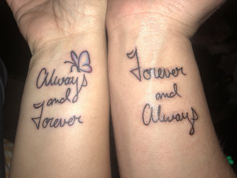 Couple Tattoos Always and forever Him And Her Tattoos, Always Tattoo, Couple Tattoos Unique Meaningful, Best Couple Tattoos, Forever Tattoo, Good Tattoo Quotes, Tattoos Infinity, Couple Tattoos Unique, Music Girl