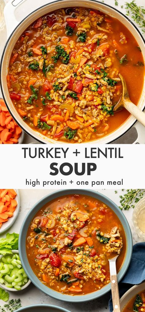 Turkey Lentil Soup Coconut And Kettlebells Recipes, Turkey And Lentil Recipes, Lentil Recipes With Chicken, Lentil Turkey Soup, Ground Turkey Lentil Soup, Healthy Lentil Soup Recipes, High Protein Lentil Soup, Turkey Stock Soup Recipes, Ww Lentil Soup